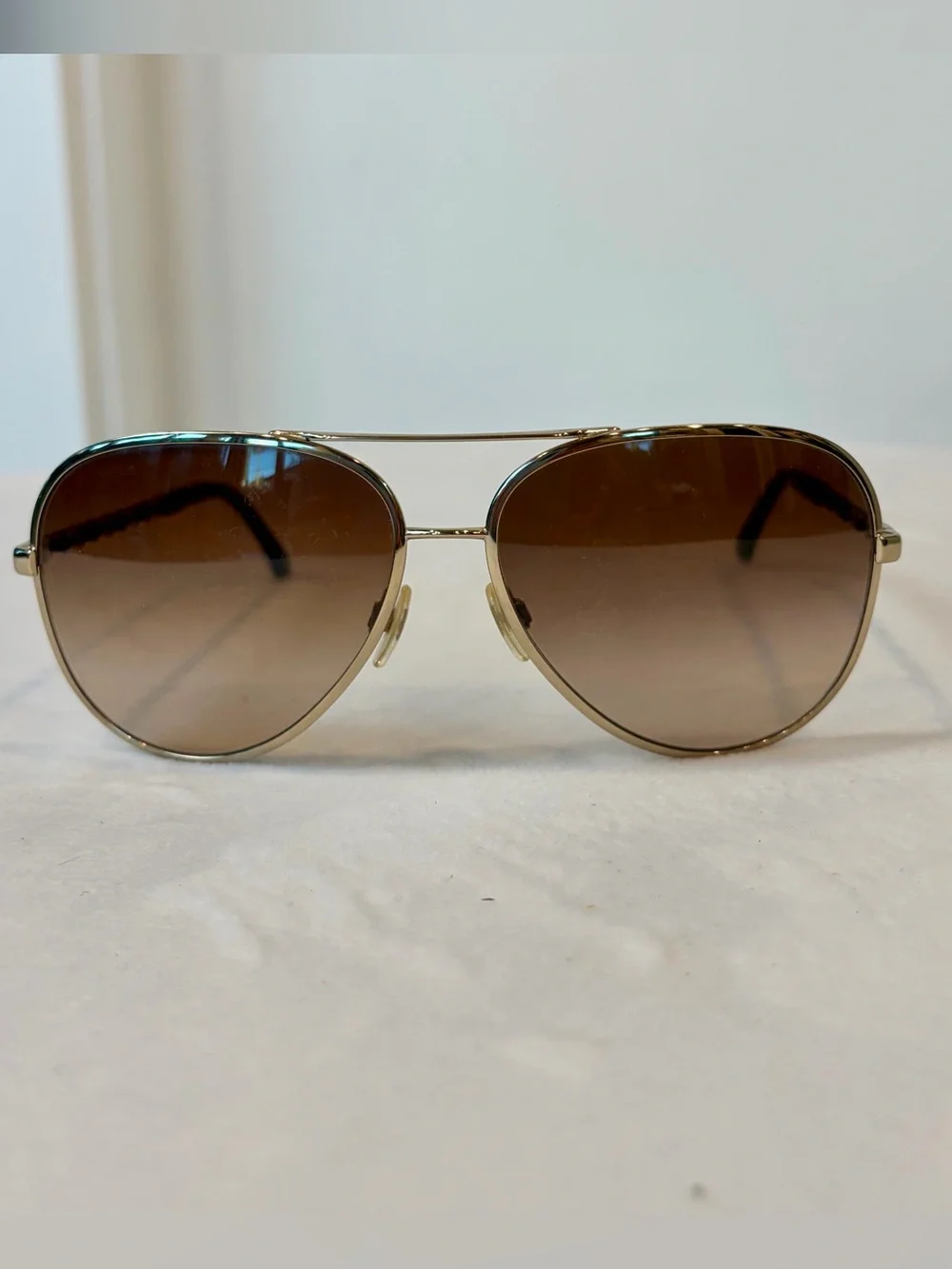 CHANEL Aviator Sunglasses, Brn leather/gold chain temples,CCs, brn gradient lens